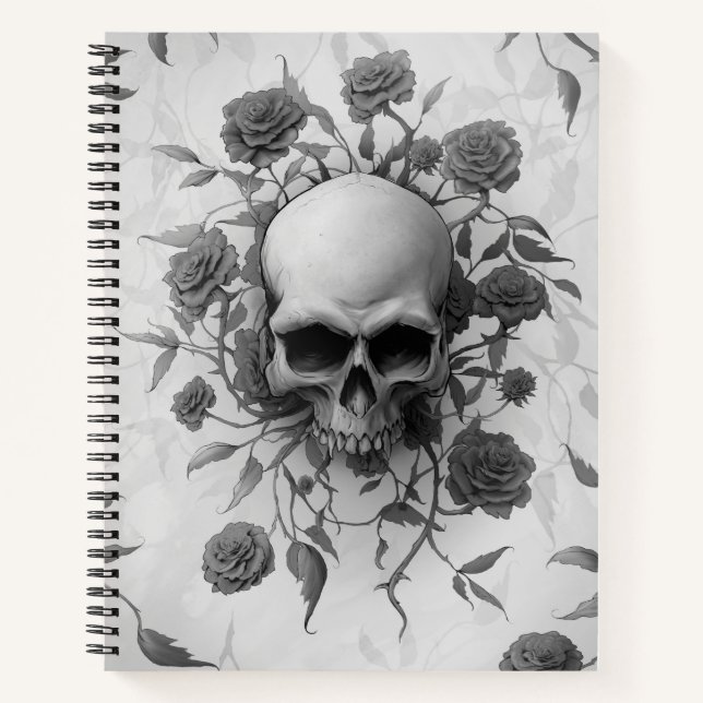 Cuaderno Calavera Rosa floral gótica oscura (Anverso)