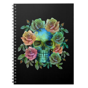 CUADERNO CALAVERA VERDE DE LA MUERTE CON FLORES