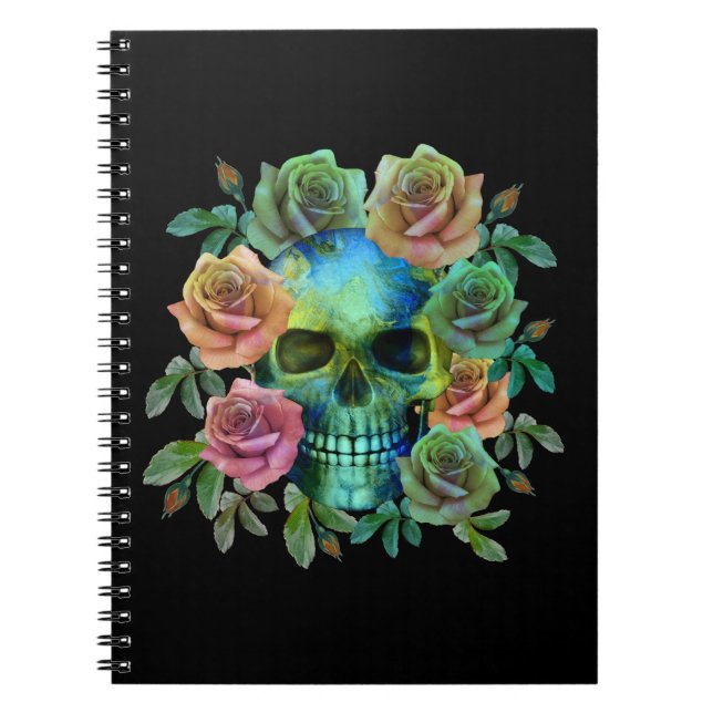CUADERNO CALAVERA VERDE DE LA MUERTE CON FLORES (Frente)