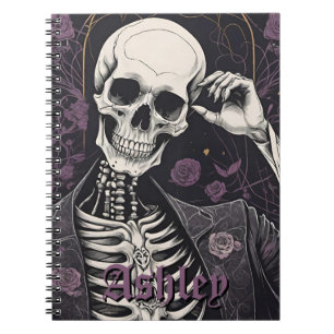 Cuaderno Calavera y Rosas de Halloween Boho Gótico Oscuro