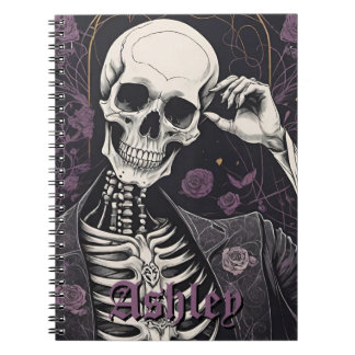 Cuaderno Calavera y Rosas de Halloween Boho Gótico Oscuro