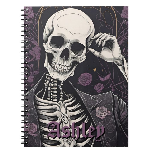 Cuaderno Calavera y Rosas de Halloween Boho Gótico Oscuro (Frente)