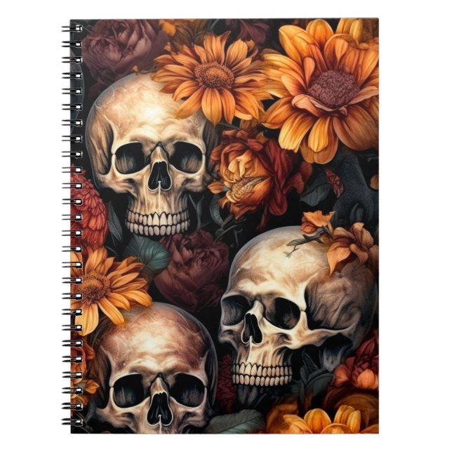 Cuaderno Calaveras 3D y flores otoñales (Frente)