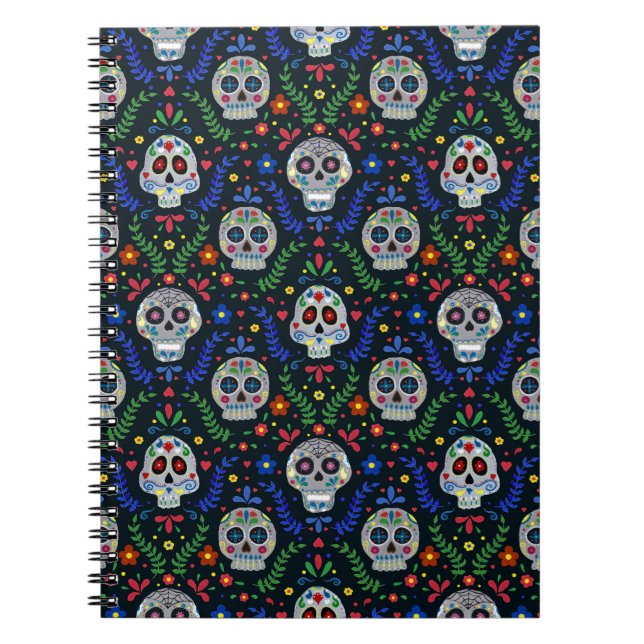 Cuaderno Calaveras de azúcar: Patrón del día de la muerte. (Frente)