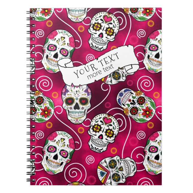 Cuaderno Calaveras de azúcar y Swirls Subió Red ID725 (Frente)