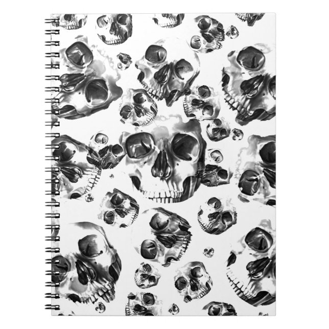 Cuaderno Calaveras de cráneos en negro y blanco patrón de a (Frente)