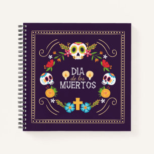 Cuaderno Calaveras florales coloridas Dia de Muertos Port