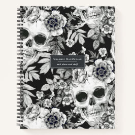 Cuaderno Calaveras Florales Oscuras Elegantes en Personaliz