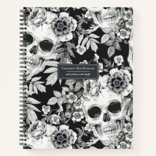 Cuaderno Calaveras Florales Oscuras Elegantes en Personaliz