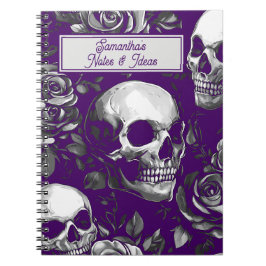 Cuaderno Calaveras góticas y Rosas morado