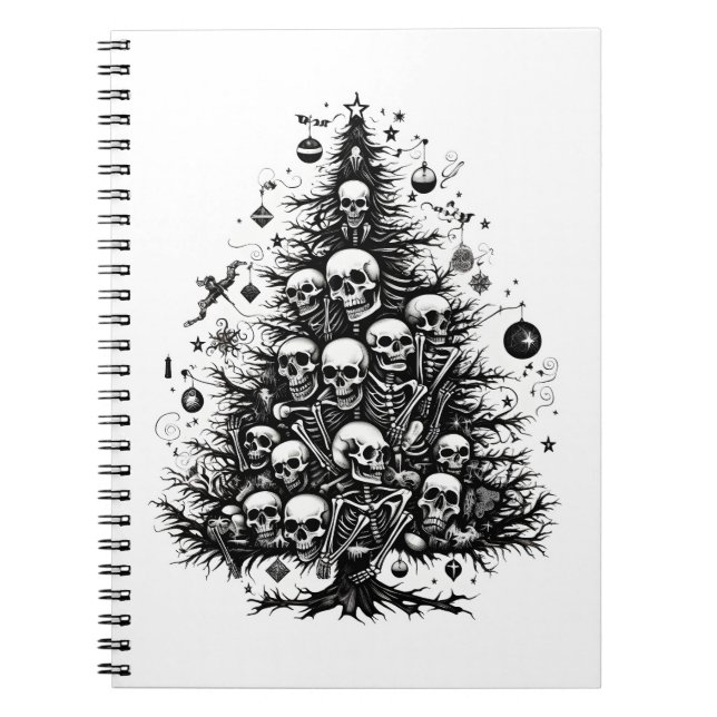 Cuaderno Calaveras y huesos del árbol de Navidad negro (Frente)