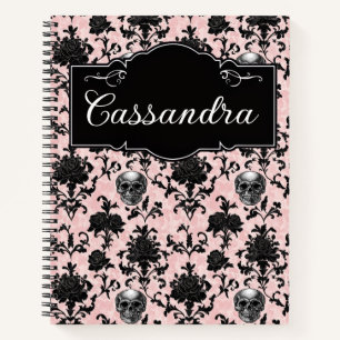 Cuaderno Calaveras y Rosas Góticas Rosa y Negro Personaliza