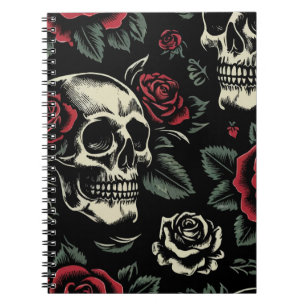 Cuaderno Calaveras y rosas rojas Floral gótico