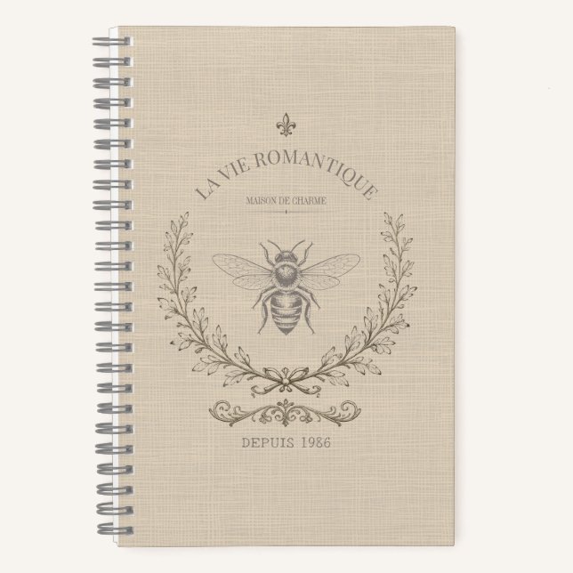 Cuaderno Calcomanía de abeja beige cálida | Rústico país fr (Anverso)