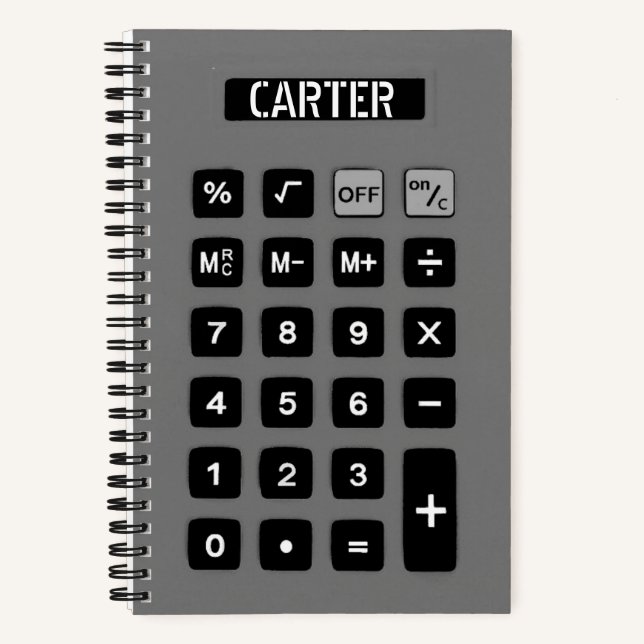 Cuaderno Calculadora gris con nombre (Anverso)