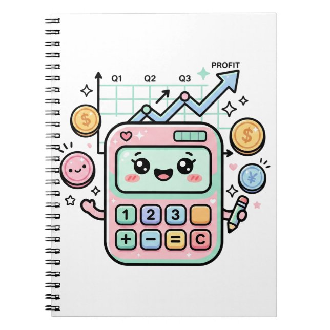 Cuaderno Calculadora Kawaii Pastel Finanzas Estudiante Pega (Frente)
