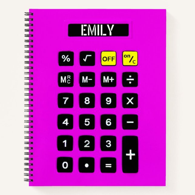 Cuaderno Calculadora Neon Pink con nombre (Anverso)