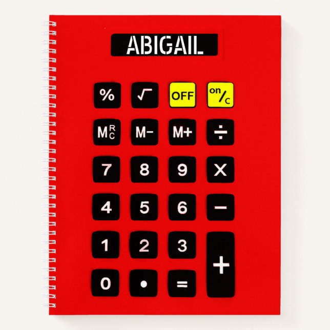 Cuaderno Calculadora roja con nombre (Anverso)