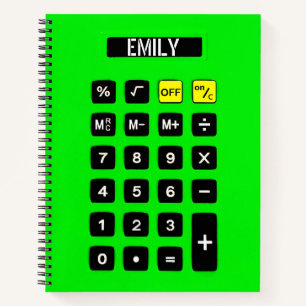 Cuaderno Calculadora verde neón con nombre