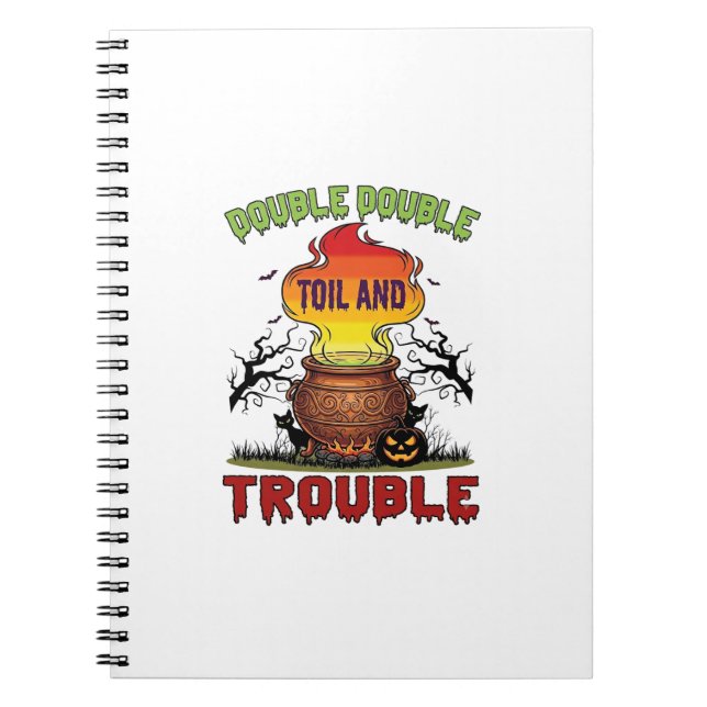 Cuaderno Caldero de Doble Afán Problema Halloween Gato Negr (Frente)