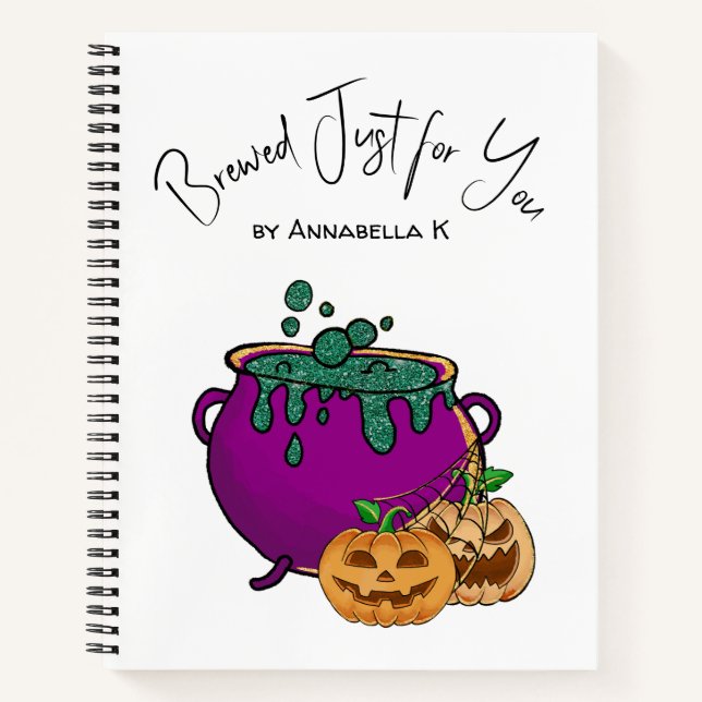 Cuaderno Caldero de Halloween con nombre personalizado case (Anverso)