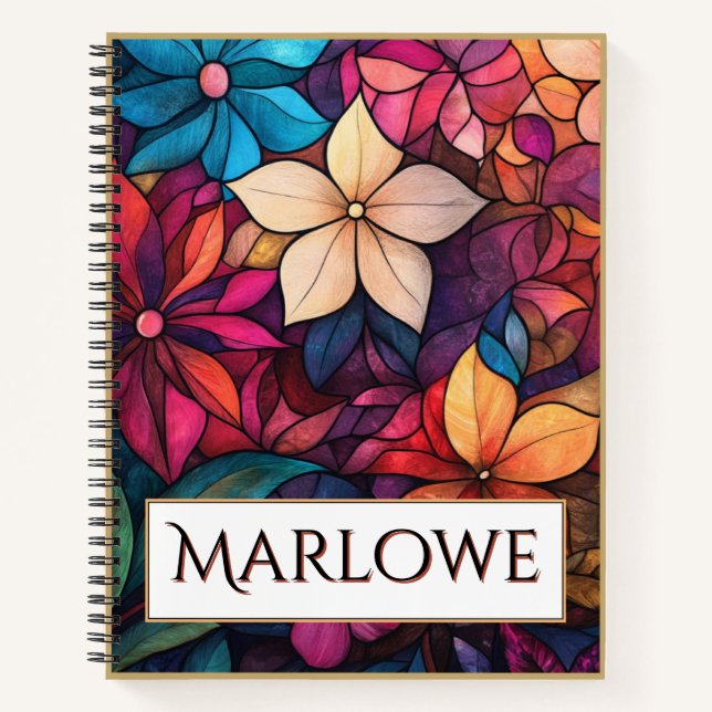Cuaderno Caleidoscopio Floral de Vidrio Emplomado de Brillo (Anverso)