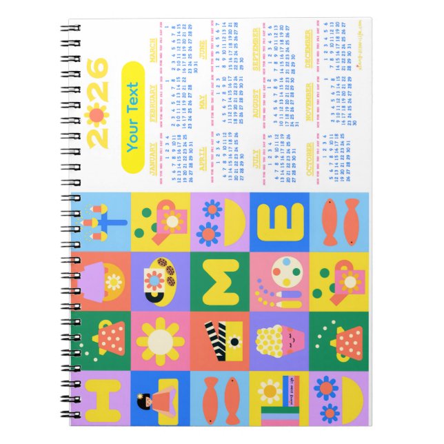 Cuaderno Calendador de hogar personalizado y feliz 2026 (Frente)