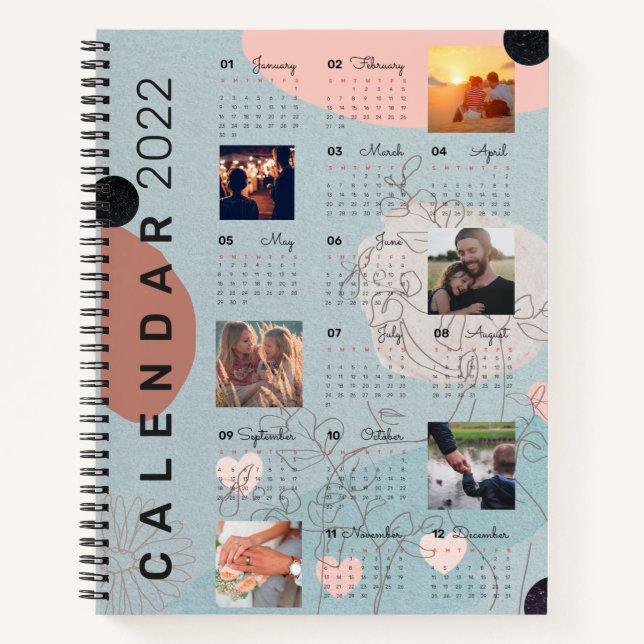 Cuaderno Calendario 2022 de Fotos Personalizadas del azul d (Anverso)