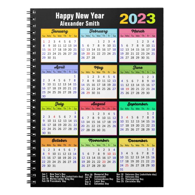 Cuaderno Calendario 2023 con Personalizado anual moderno (Frente)