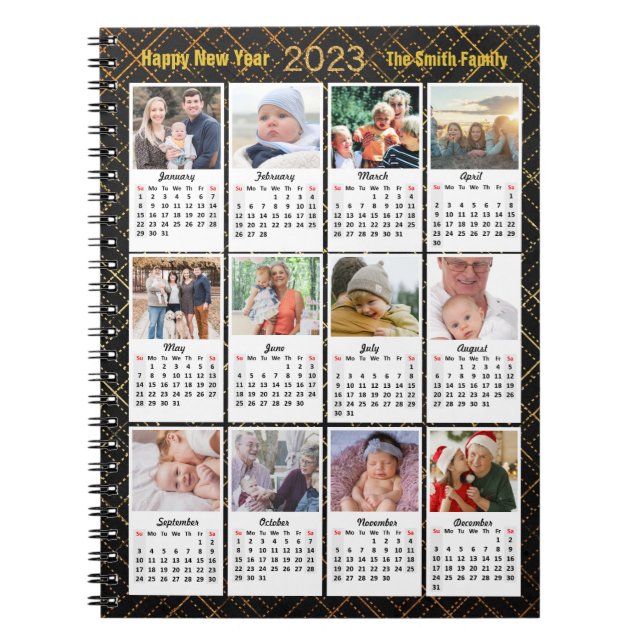 Cuaderno Calendario 2023 Familia moderna 12 Collage de foto (Frente)