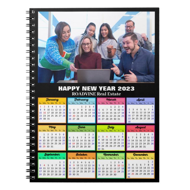 Cuaderno Calendario 2023 Personalizado de negocios foto mod (Frente)