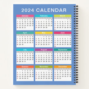 Cuaderno Calendario 2024 lindo y colorido   Portátil