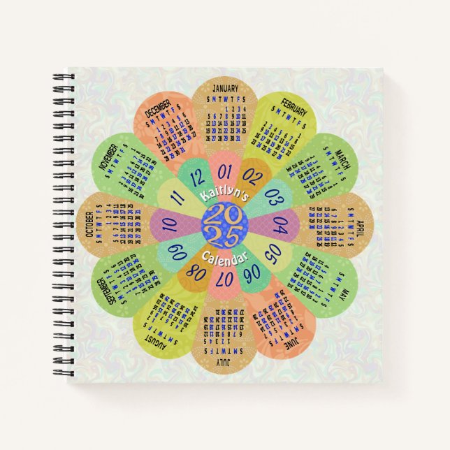 Cuaderno Calendario 2025 Flor Retro Boho única con nombre (Anverso)