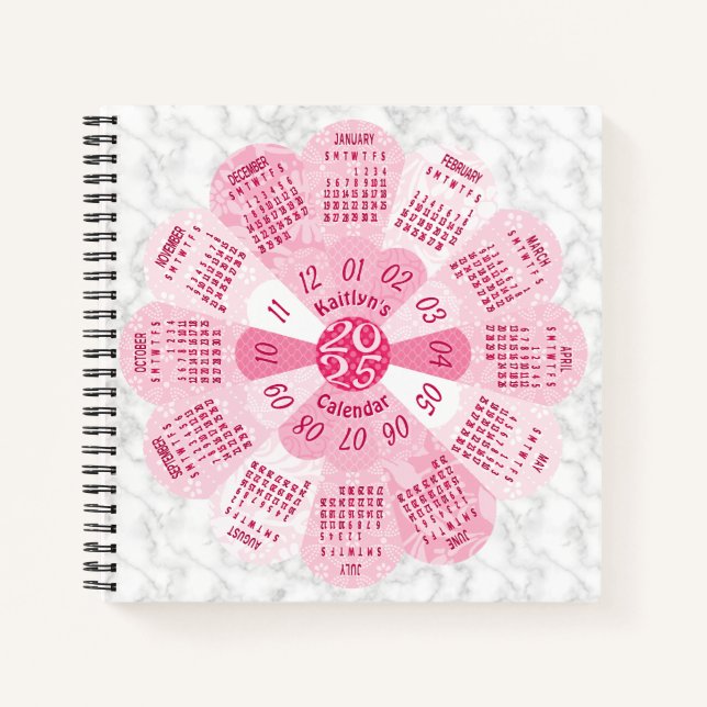Cuaderno Calendario 2025 personalizado boho retro flor márm (Anverso)