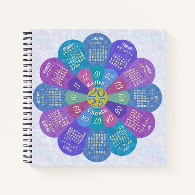 Cuaderno Calendario 2025 Personalizado único de flores púrp (Anverso)