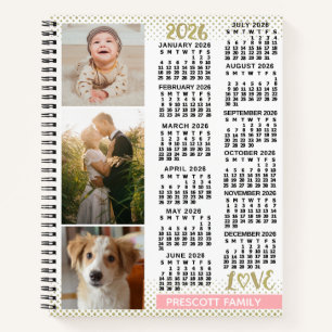 Cuaderno Calendario 2026 Rosa Pálido Dorado Collage de Foto