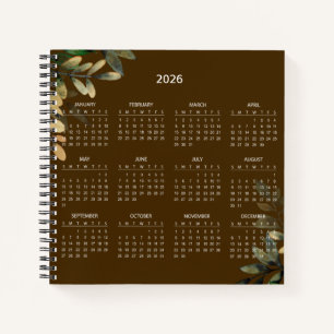 Cuaderno Calendario Botánico Simple Elegante 2026   