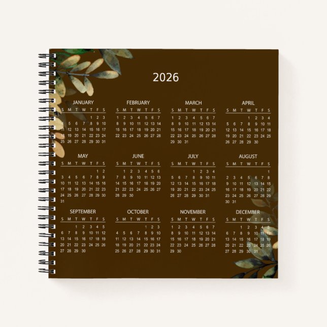 Cuaderno Calendario Botánico Simple Elegante 2026 |  (Anverso)