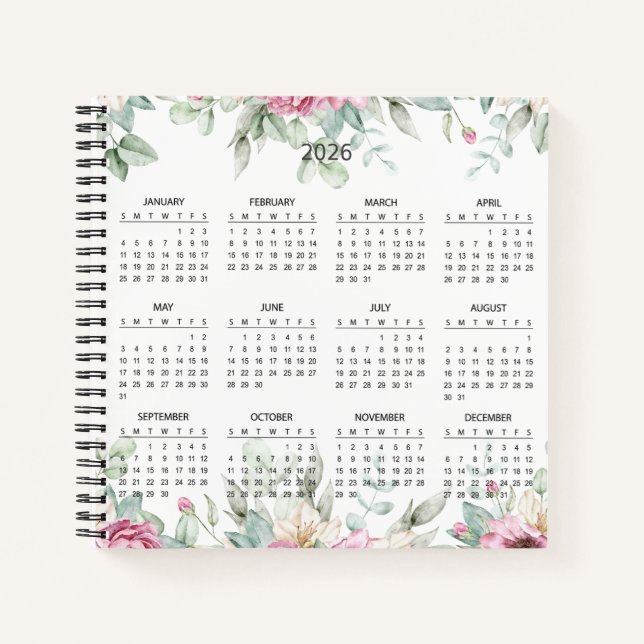 Cuaderno Calendario Botánico Simple y Elegante 2026 |  (Anverso)