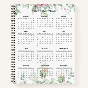Cuaderno Calendario Botánico Simple y Elegante 2026 Cuade