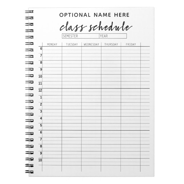 Cuaderno Calendario de clases para el semestre - blanco y n (Frente)