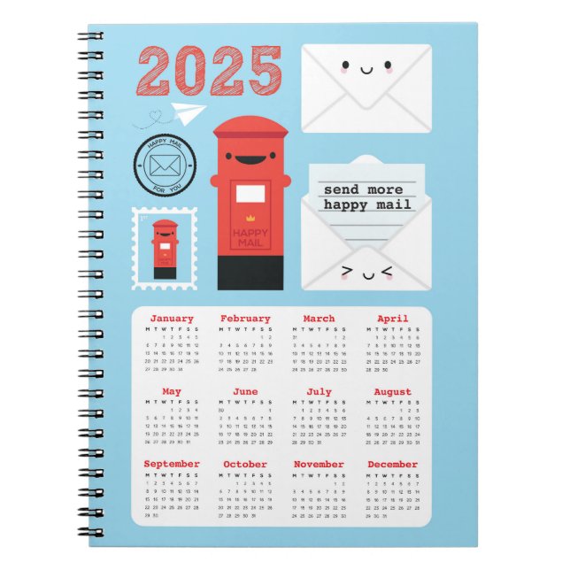 Cuaderno Calendario de Kawaii Happy Mail 2025 (Frente)
