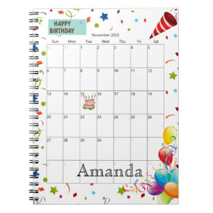 Cuaderno Calendario de Noviembre de 2022 Feliz cumpleaños