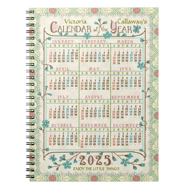 Cuaderno Calendario del año 2025 Arte Nouveau Victoriano |  (Frente)