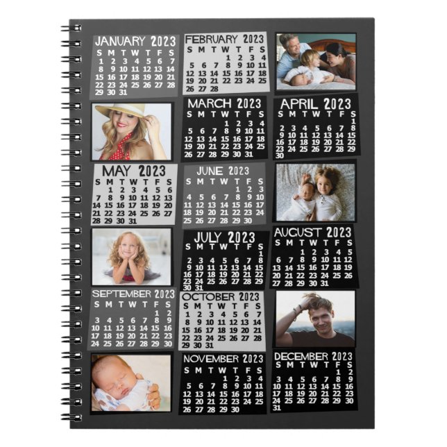 Cuaderno Calendario Mensual 2023 Collage de fotos Black Mod (Frente)