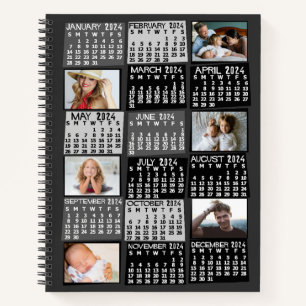 Cuaderno Calendario mensual 2024 Mod negro 12 Collage de fo