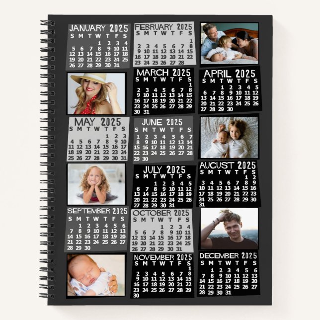 Cuaderno Calendario Mensual 2025 Negro Mod 12 Collage de Fo (Anverso)