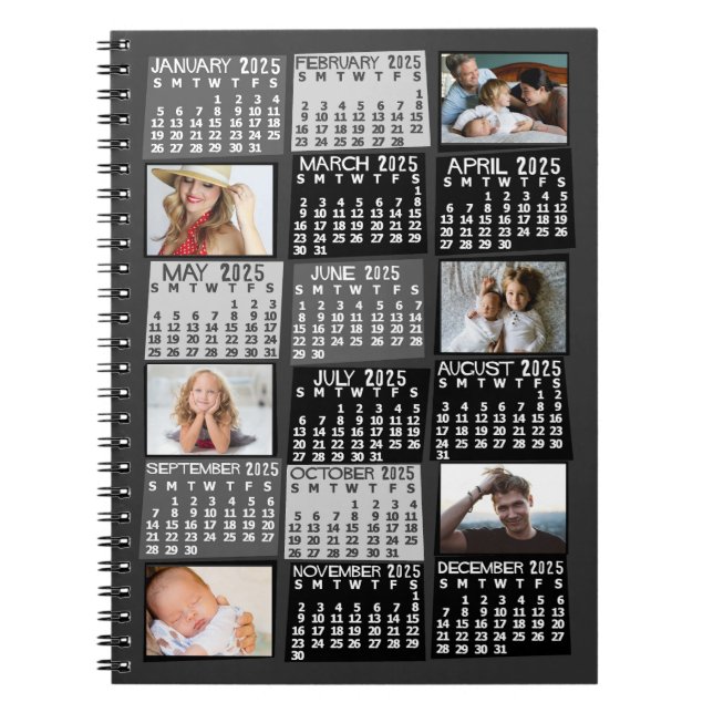 Cuaderno Calendario Mensual 2025 Negro Mod 6 Colaje de Foto (Frente)