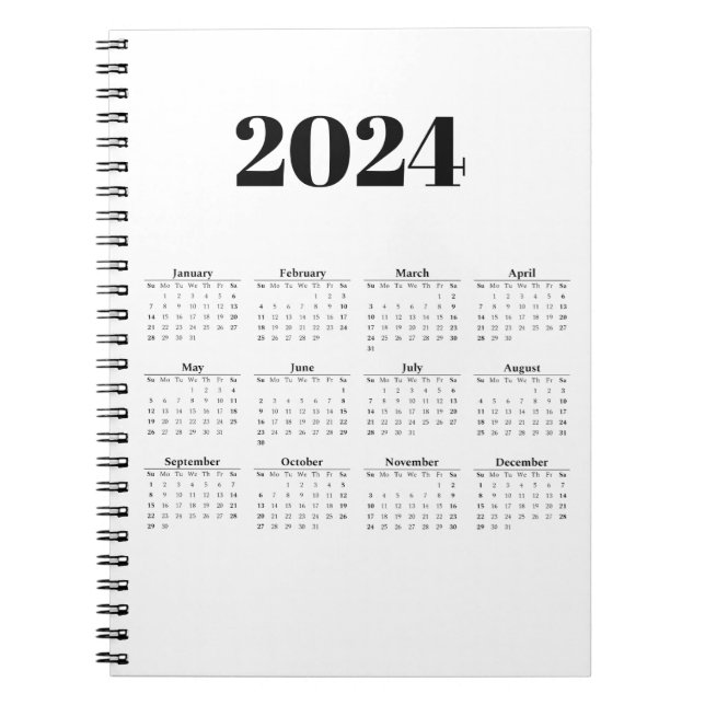 Cuaderno Calendario mensual de 2024 | Cualquier fondo (Frente)