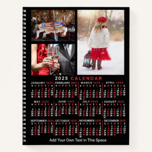 Cuaderno Calendario mensual de 2025 Año Personalizado negro